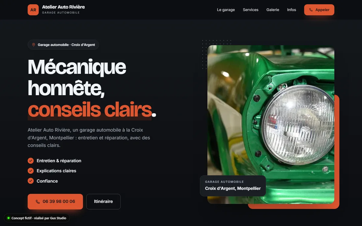 Site de Atelier Auto Rivière, garage automobile (concept)
